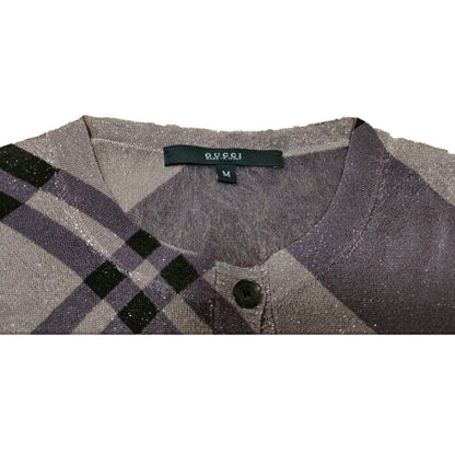 Gucci Plaid Glitter Purple Black Button Down Lurex Cardigan