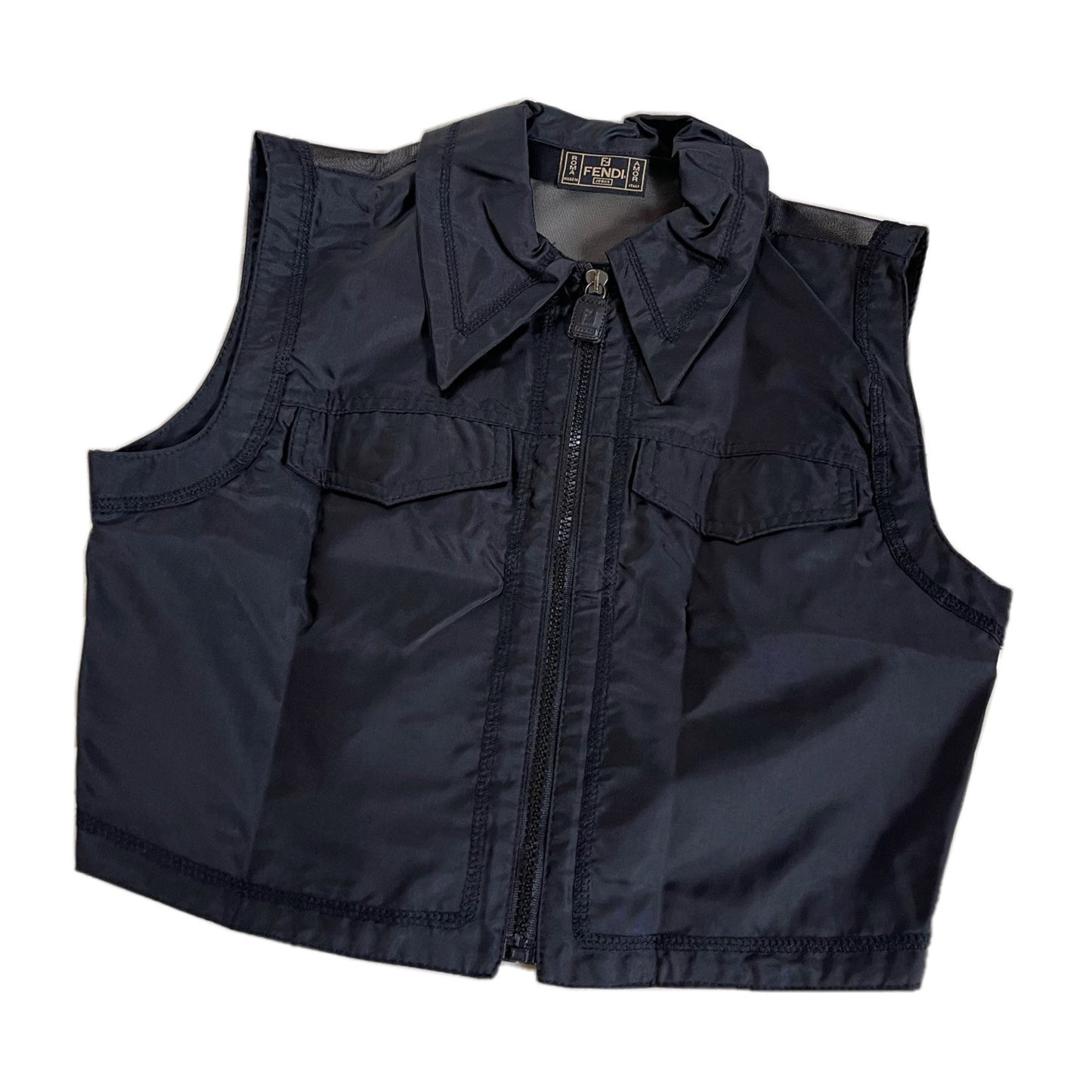 Fendi Mesh Logo Zip Crop Vest