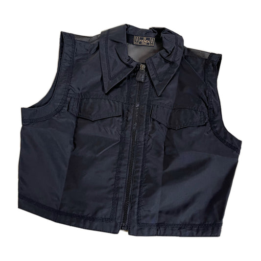 Fendi Mesh Logo Zip Crop Vest