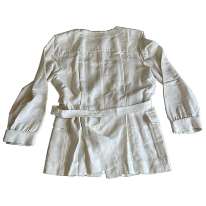 Yves Saint Laurent Linen Button Down Collarless BeltedBlazer Skirt Set Two Piece