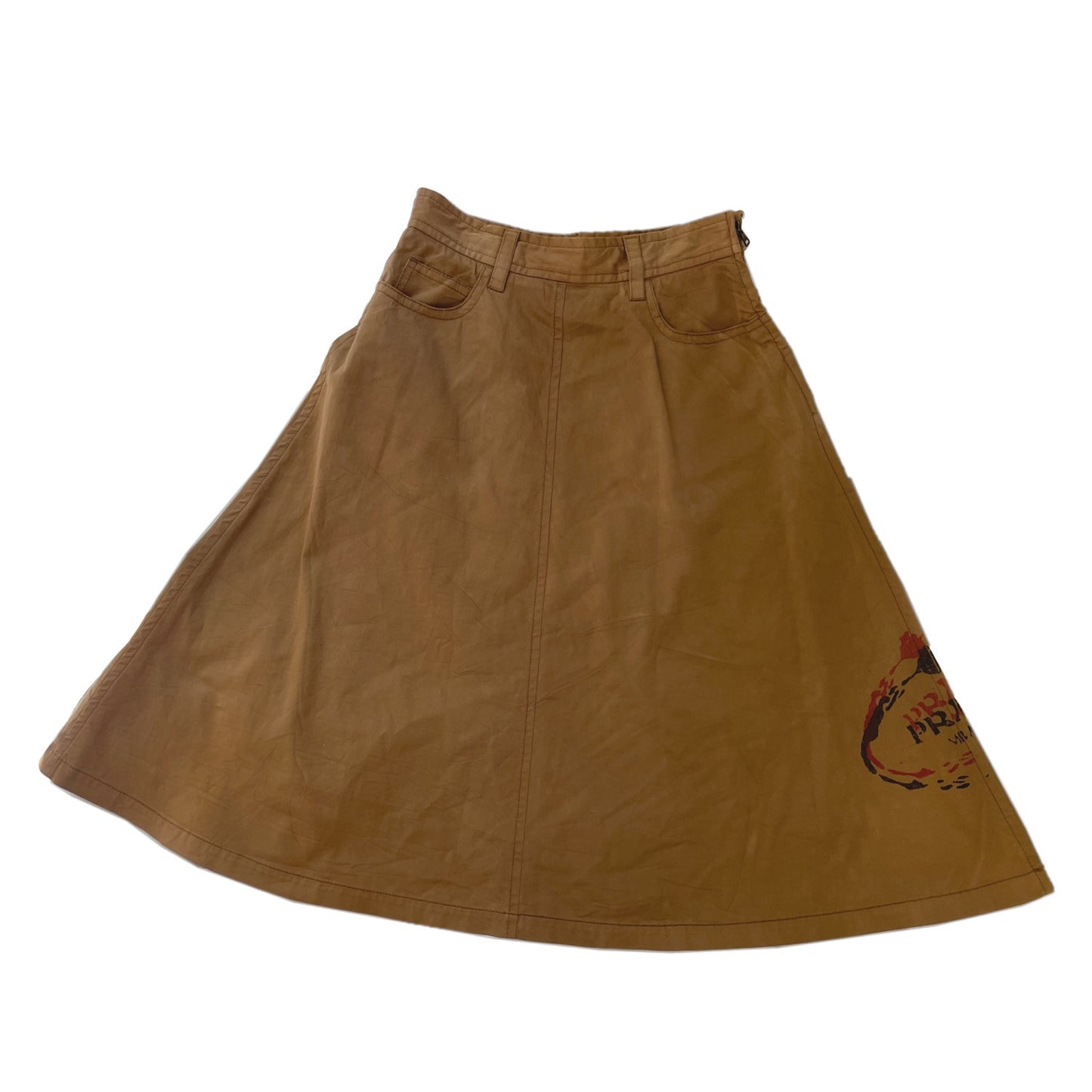 Prada Twill Paint Logo Circle Midi Skirt
