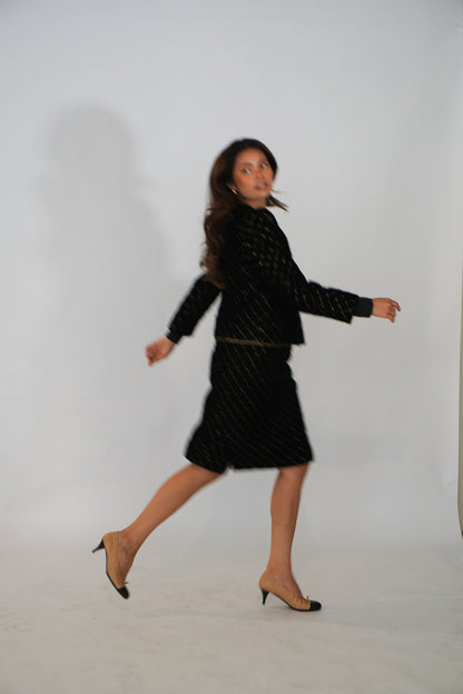 Celine Velvet Quilted Gold cushion embroidery  jacket skirt suit