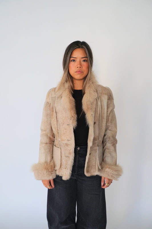 Marella Sport Rabbit Fur Trim Leather Jacket