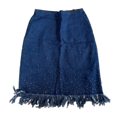 Fendi Chambray Denim Rhinestone Fray Hem Top/Skirt Set