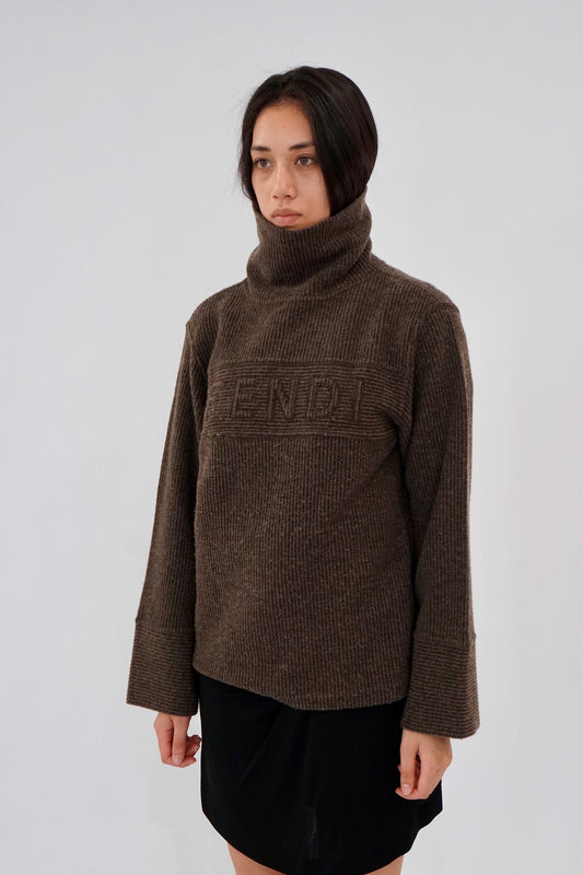 Fendi Vranded Knit Turtleneck w Bell Sleeve