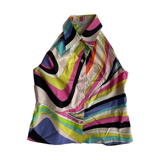 Emilio Pucci Multi Pattern Sleeveless Button Down Shirt