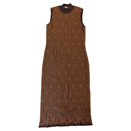 Yves Saint Laurent Paisley Mock Neck Knit Sless Maxi Dress