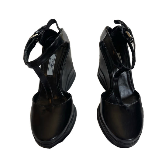 Prada Leather T Strap Wedges