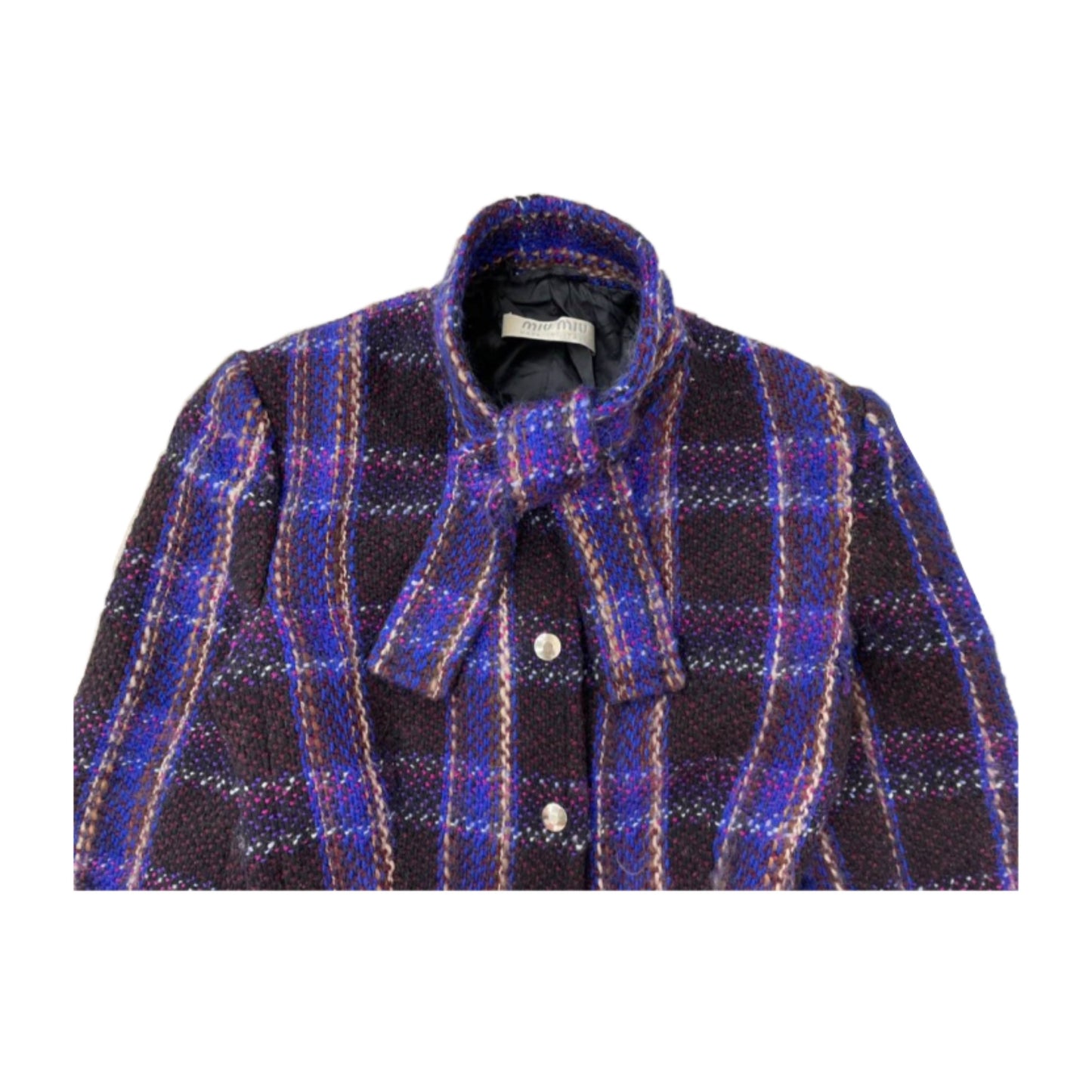 Miu Miu Check Tweed Snap Button Flare Coat