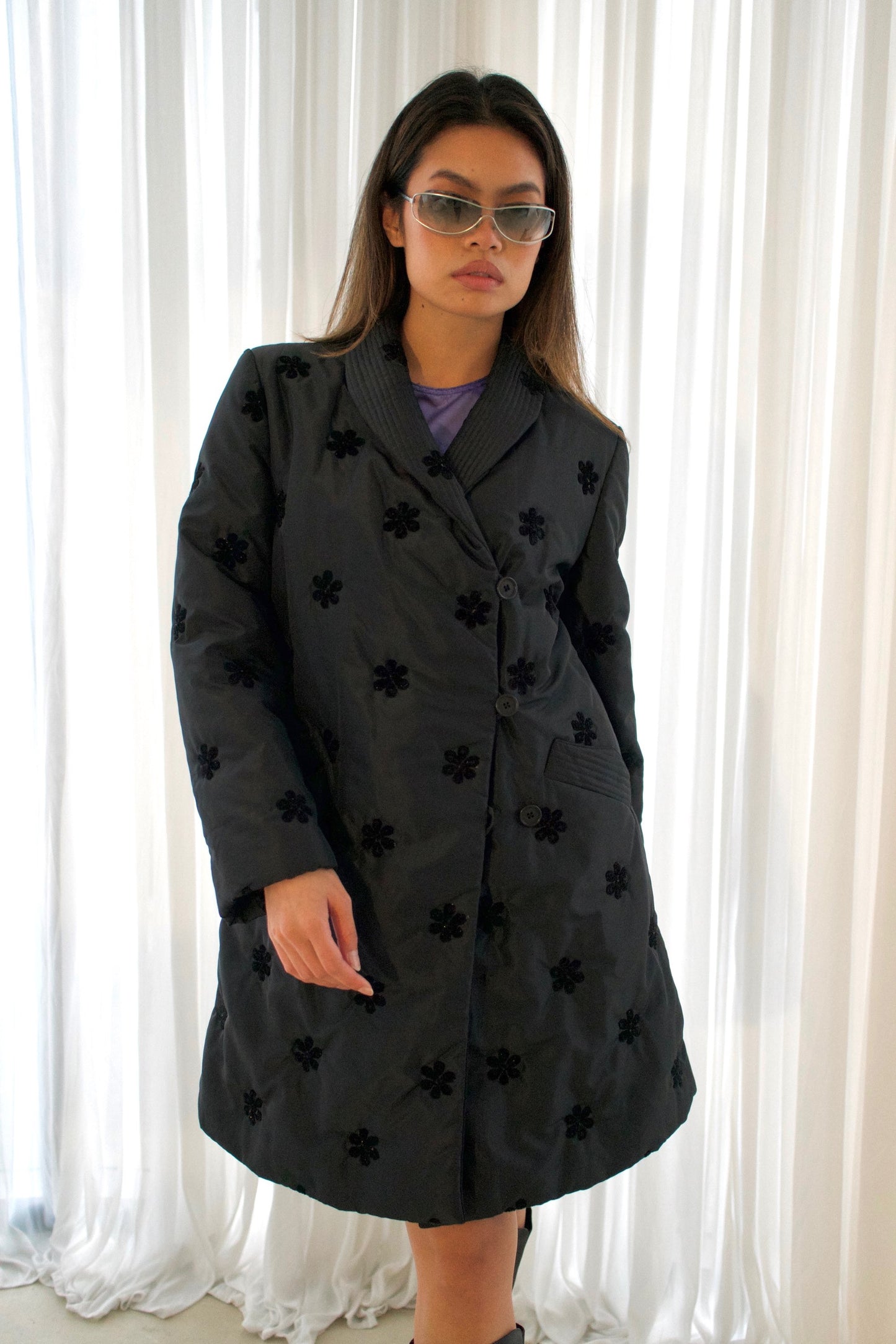 Giorgio Armani Floral Beaded Nylon Puffer Coat
