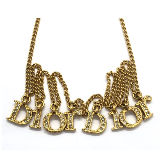 Christian Dior Gold Drop Down Logo Letter Choker Necklace