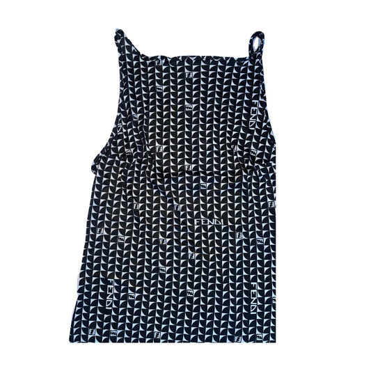 Fendi Black/White Tile FF Logo Print Midi Dress