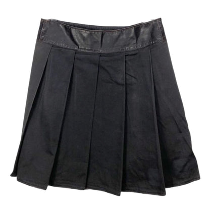 Prada Leather Waist Cotton Pleated Wrap Skirt