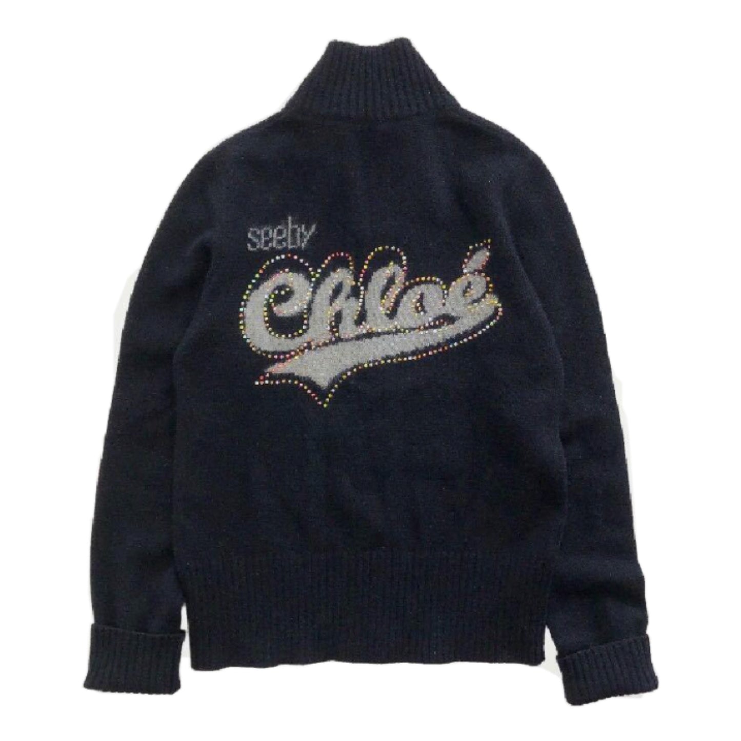 See By Chloe Logo Knit Mock Neck Zipper Sweater