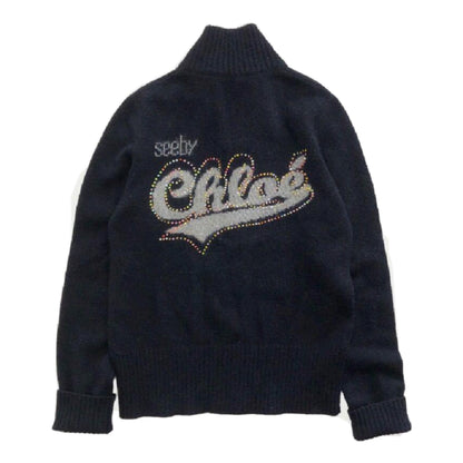 See By Chloe Logo Knit Mock Neck Zipper Sweater