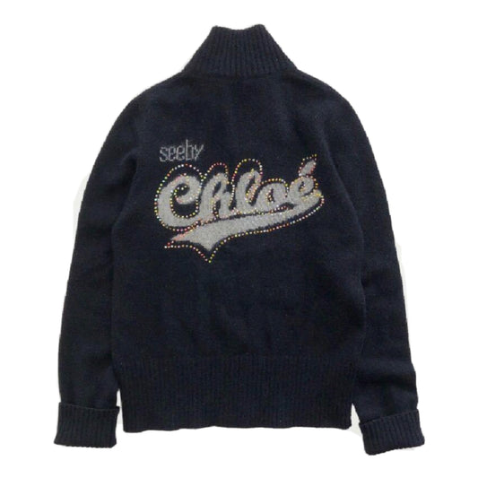 See By Chloe Logo Knit Mock Neck Zipper Sweater