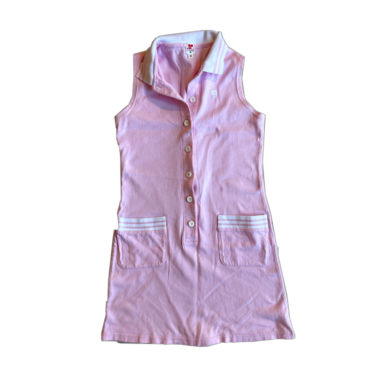 Courreges 38 Knit Polo Sleeveless Button Down Dress