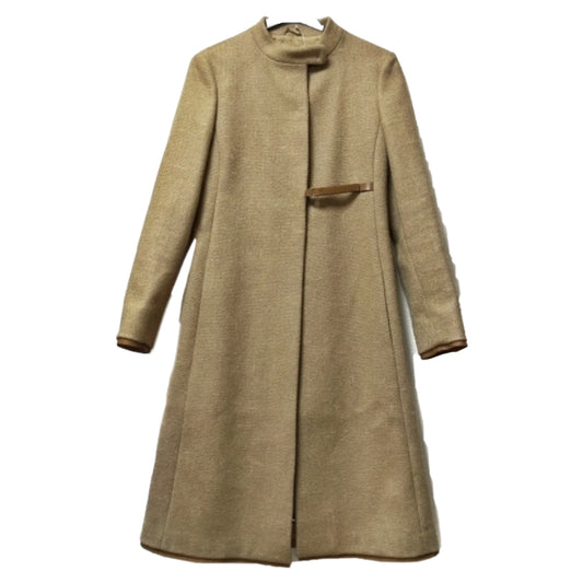Prada Wool Leather Trim Mandarin Collar Buckle Belt Coat