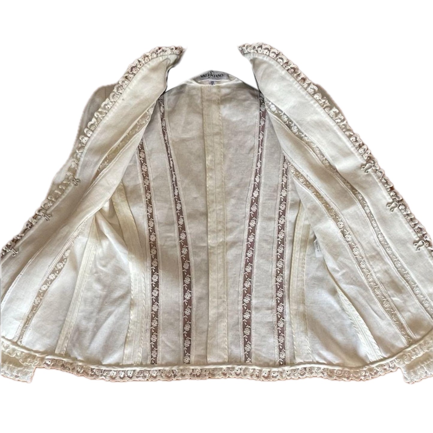Miss V Valentino Linen Lace Ladder Detail Hem Jacket