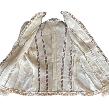 Miss V Valentino Linen Lace Ladder Detail Hem Jacket