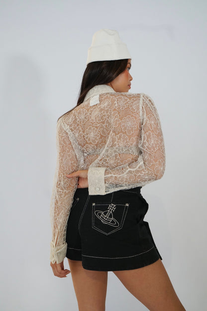 Yves Saint Laurent lace Blouse w Vintage brass buttons