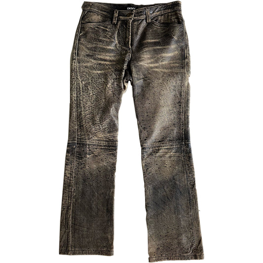 DKNY Faded Distressed Leather Jeans