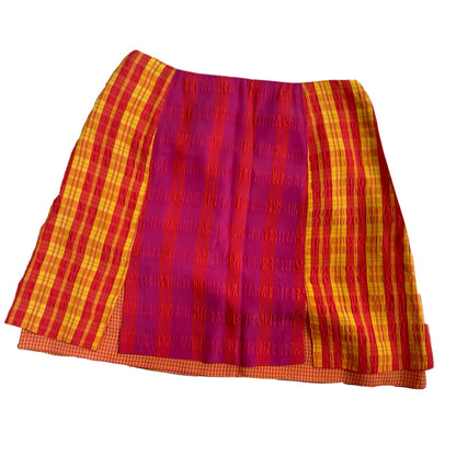 Christian Lacroix Multi Plaid Gingham Button Down Top Skirt Set
