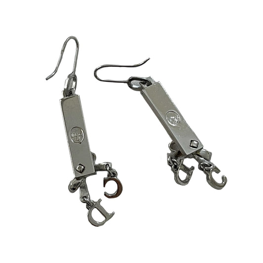 Christian Dior Pink Badge Bow Logo Drop Earrings