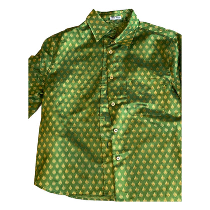 Miu Miu Gold Metallic Printed Sheen Blouse