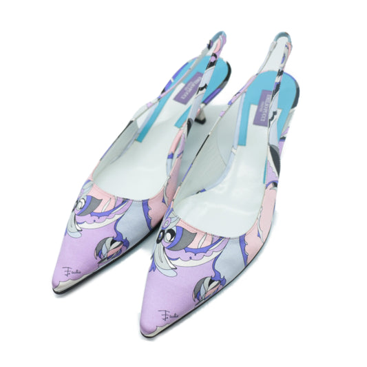 Emilio Pucci Satin Printed Kitten Heels