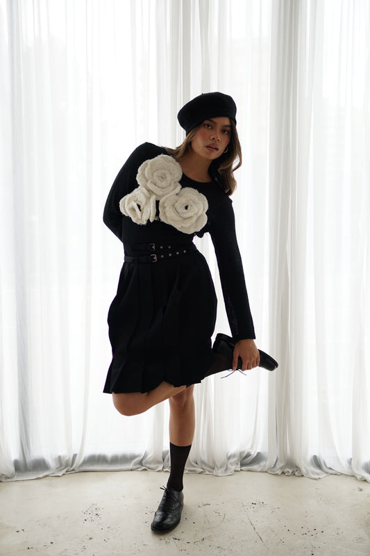 Tricot Comme Des Garcons AD2016 Mohair Blend Flower Applique LS Knit Top