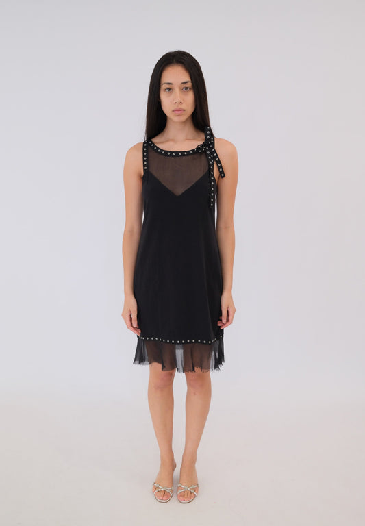 Philosophy Mesh Eyelet Trim Ruffle Hem Dress
