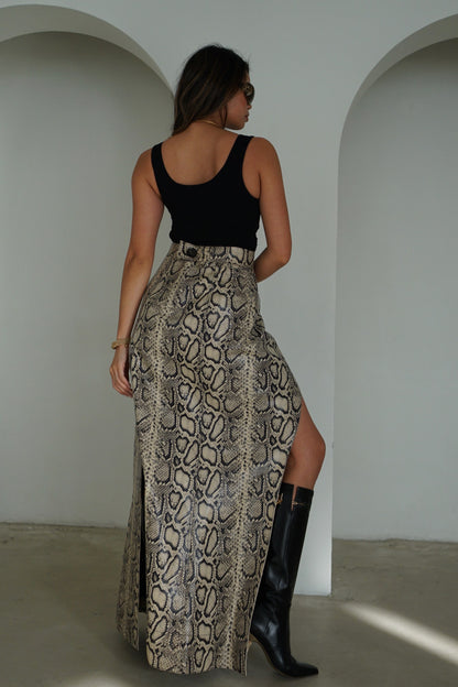 Kwaidan Snake Print Leather Wrap Skirt