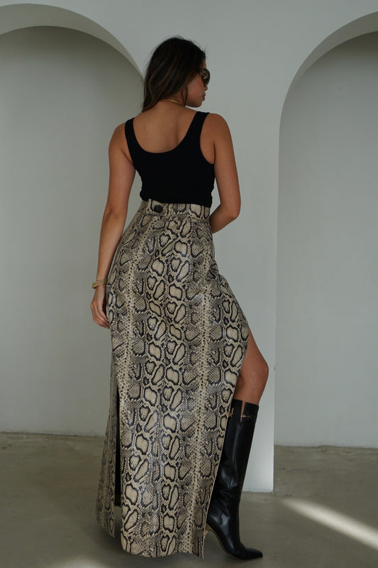 Kwaidan Snake Print Leather Wrap Skirt