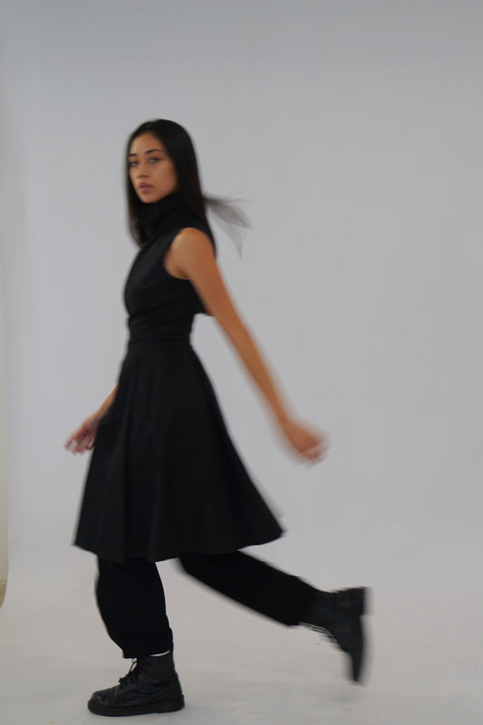 Prada Nylon Zip Down Sless Mock Neck Pleated Dress