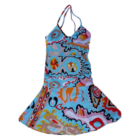 Emilio Pucci Multi Pattern Cross Peplum Bodycon Midi Dress