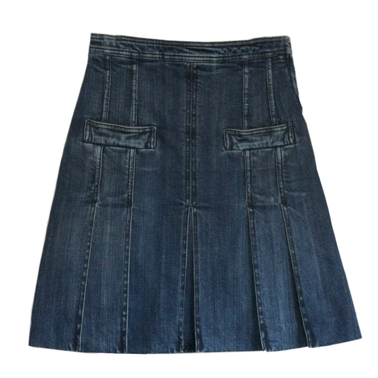 Chanel Denim A Line Pleated Skirt