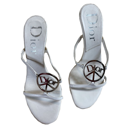 Christian Dior White Metal Peace Logo Sandal high heels