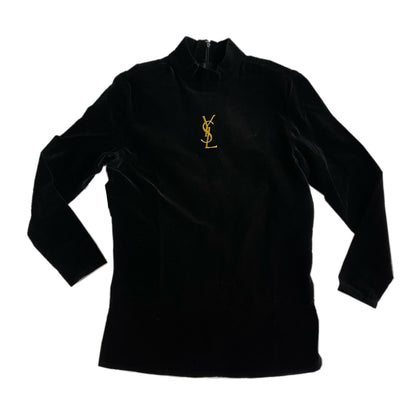 Yves Saint Laurent YSL Black Velvet Turtleneck W/ Gold Embroidered Logo