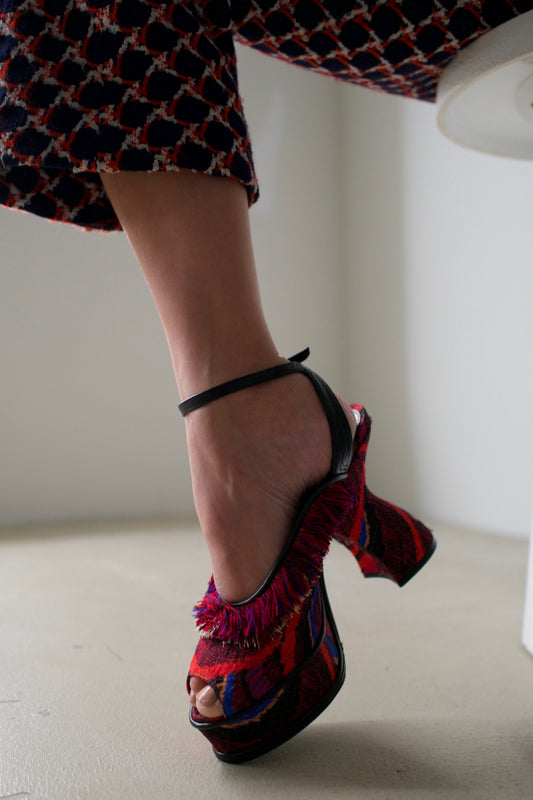 Dries Van Noten Fringe Peeptoe Wedges