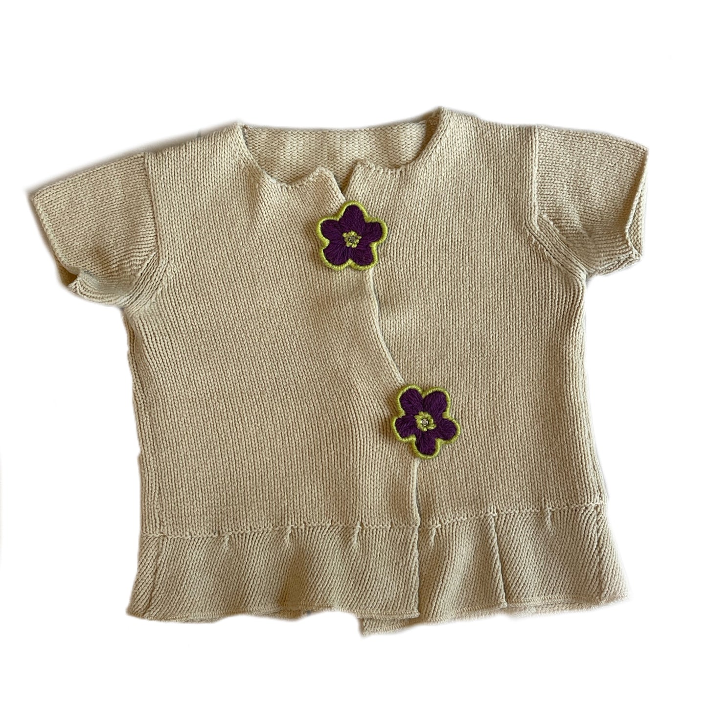 Marni Wool Knit Peplum Floral Button SS Cardigan