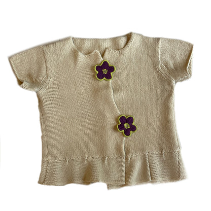 Marni Wool Knit Peplum Floral Button SS Cardigan