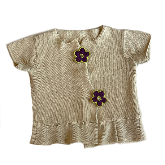 Marni Wool Knit Peplum Floral Button SS Cardigan