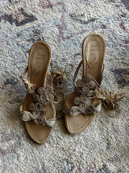 Rene Caovilla Rhinestone Wrap Sandal Heels