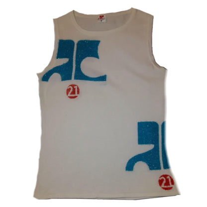 Courreges 21 Blue Glitter Knit Logo Tank Top