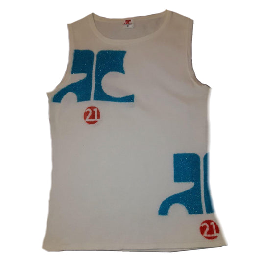 Courreges 21 Blue Glitter Knit Logo Tank Top