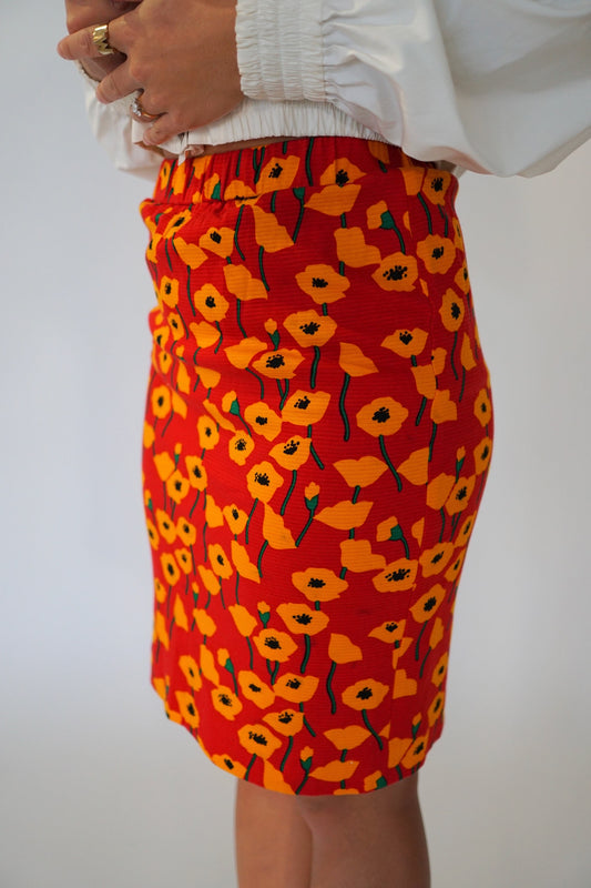 Yves Saint Laurent Poppy Floral Midi Bodycon Skirt