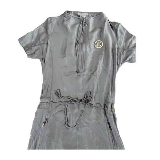 Celine Silk SS Half Zip Pockets Mini Dress