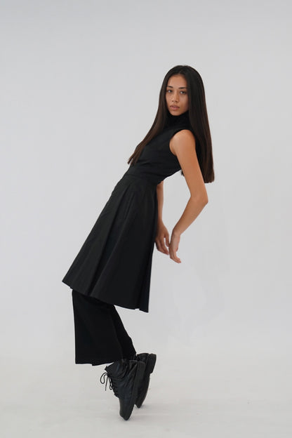 Prada Nylon Zip Down Sless Mock Neck Pleated Dress