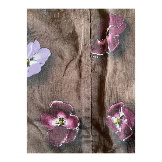 Prada Brown Floral Silk Midi Dress